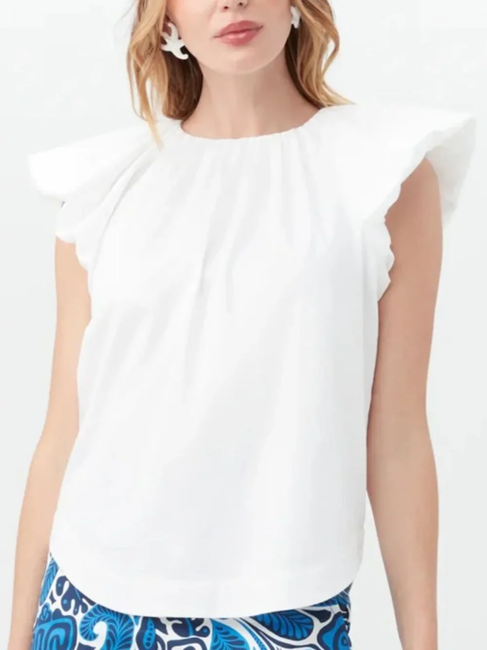 Trina Turk 'Samme' Puff-Sleeve Organic Cotton Blouse Top, White